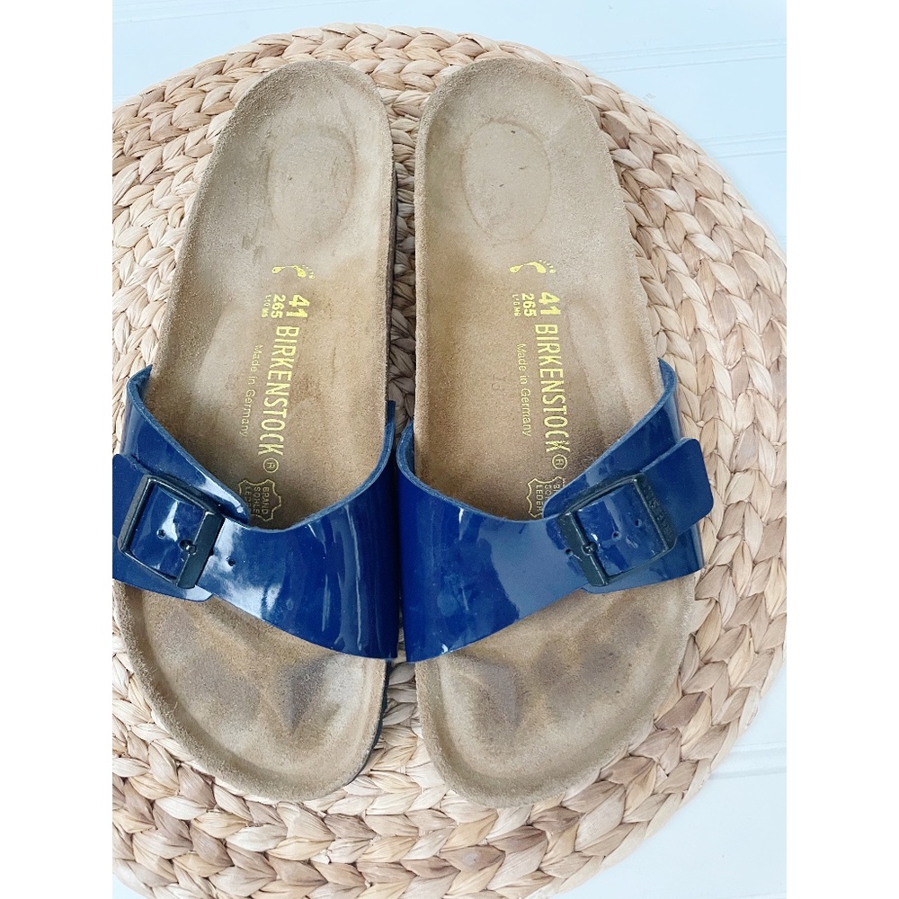 Birkenstock Madrid Patent Leather Slide Sandal Dress Blue 10